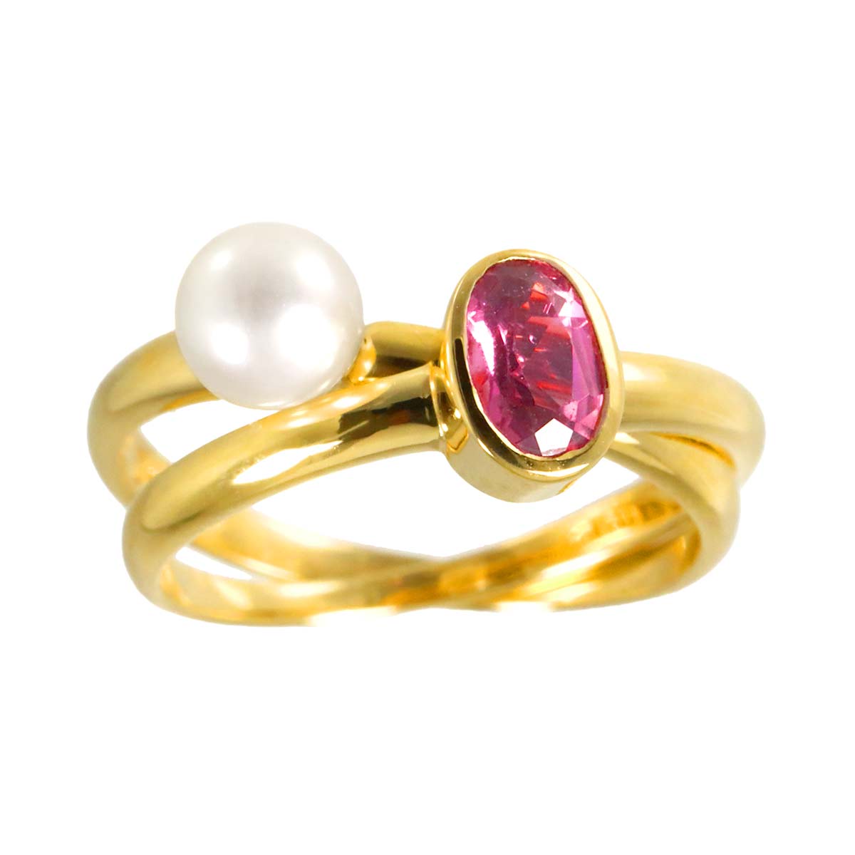 Akoya pearl 5.4mm Tourmaline Ring 18K YG 750 5.25(US)