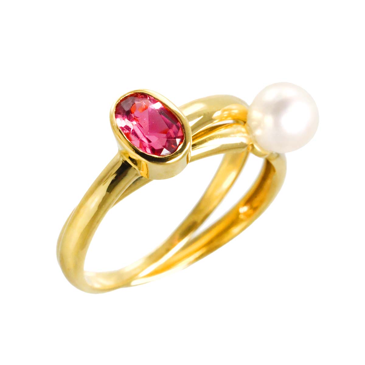 Akoya pearl 5.4mm Tourmaline Ring 18K YG 750 5.25(US)