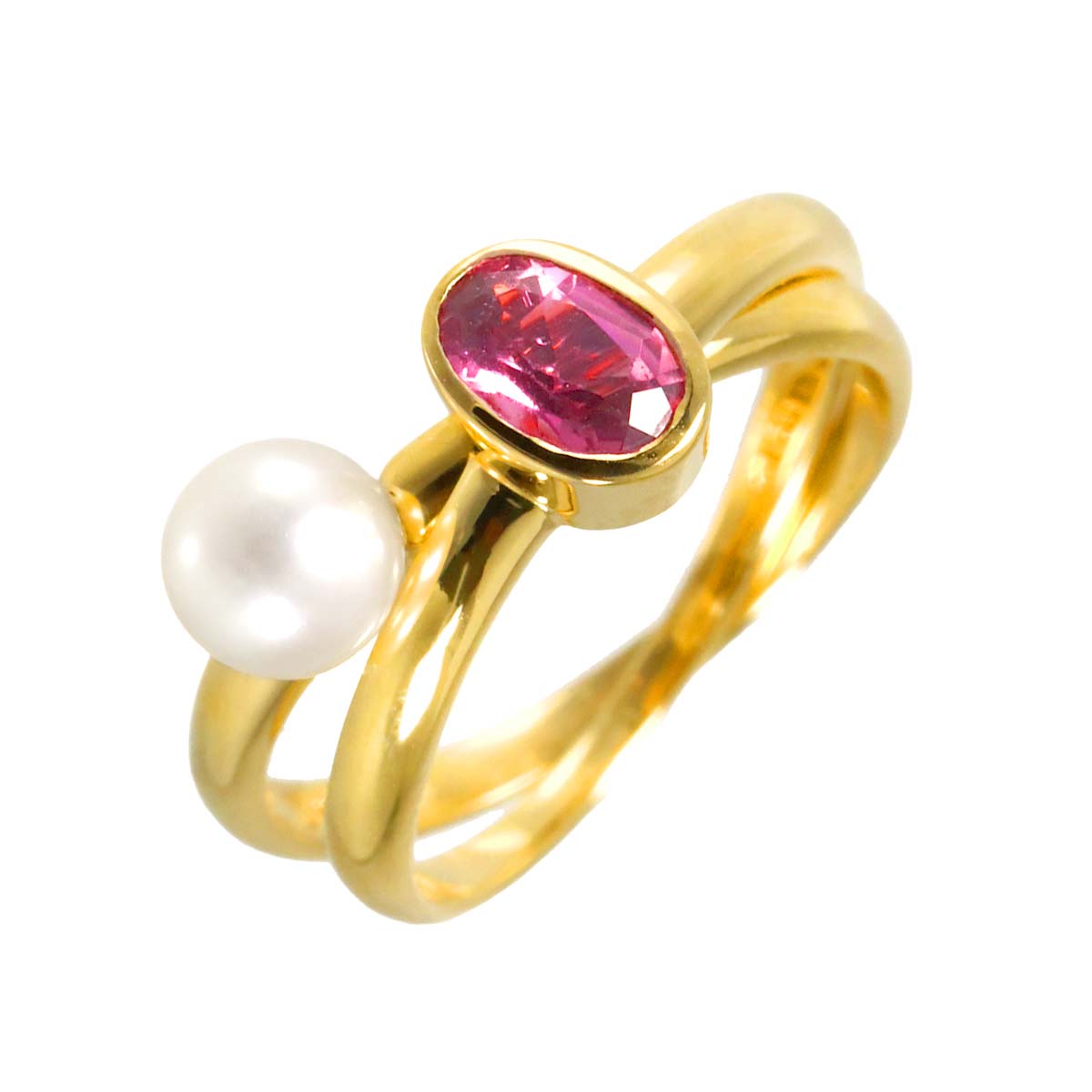 Akoya pearl 5.4mm Tourmaline Ring 18K YG 750 5.25(US)