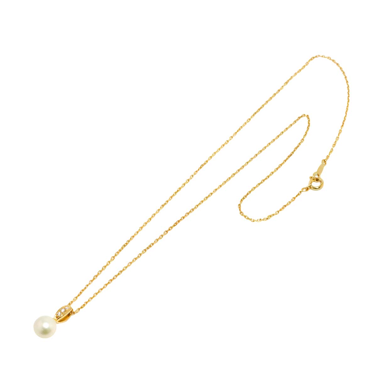 Akoya Pearl 7.3mm Diamond Necklace 18K Yellow Gold 750