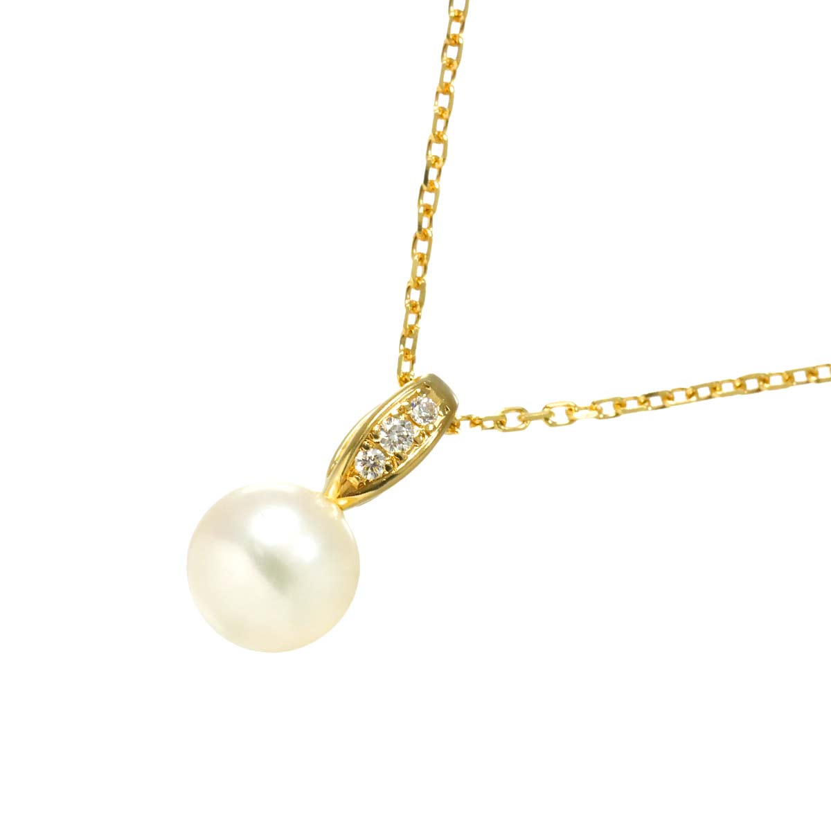 Akoya Pearl 7.3mm Diamond Necklace 18K Yellow Gold 750