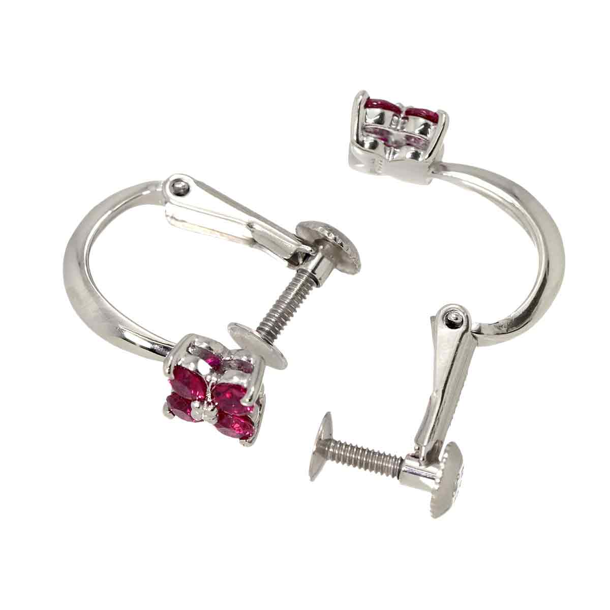Ruby Earrings Clip on Pt Platinum