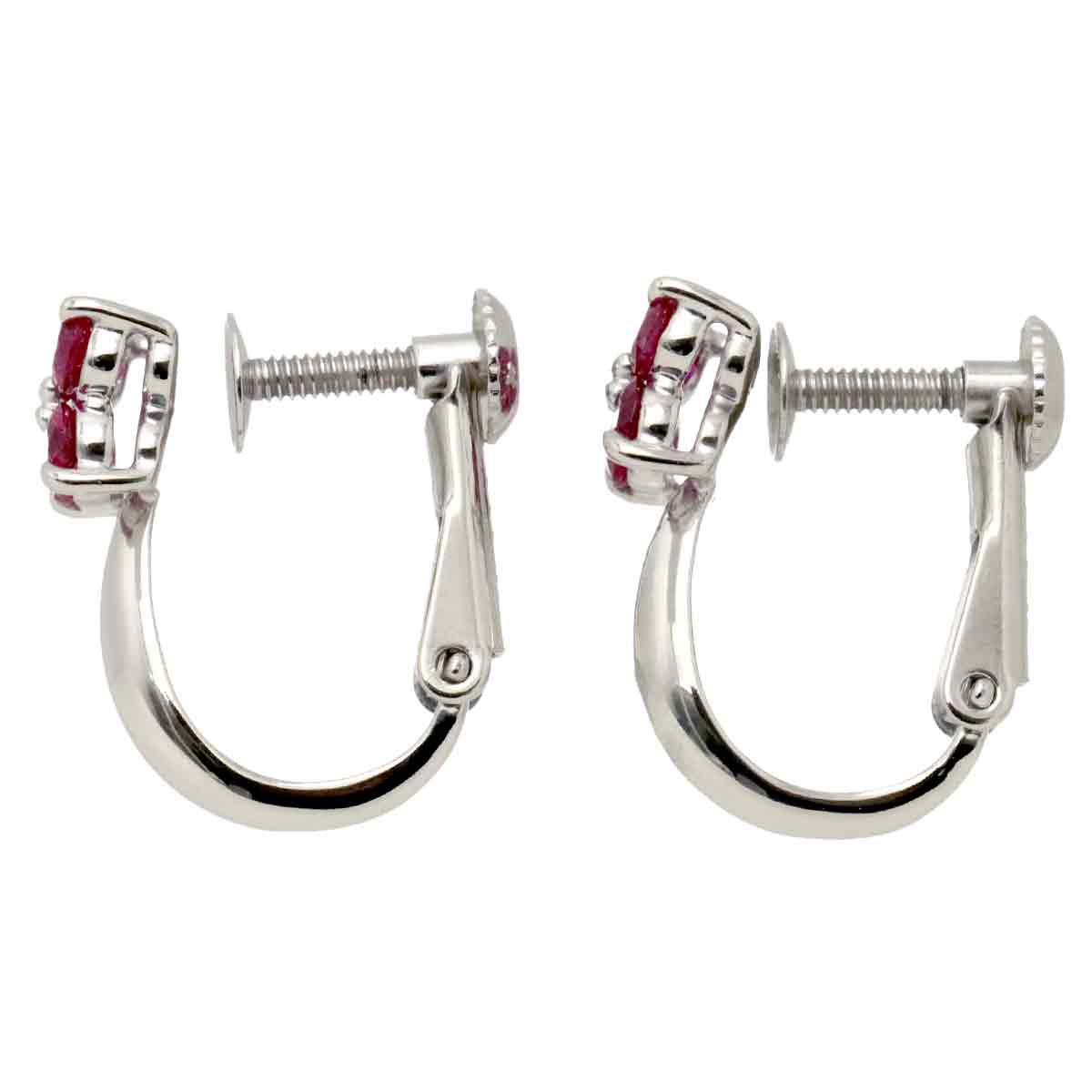 Ruby Earrings Clip on Pt Platinum