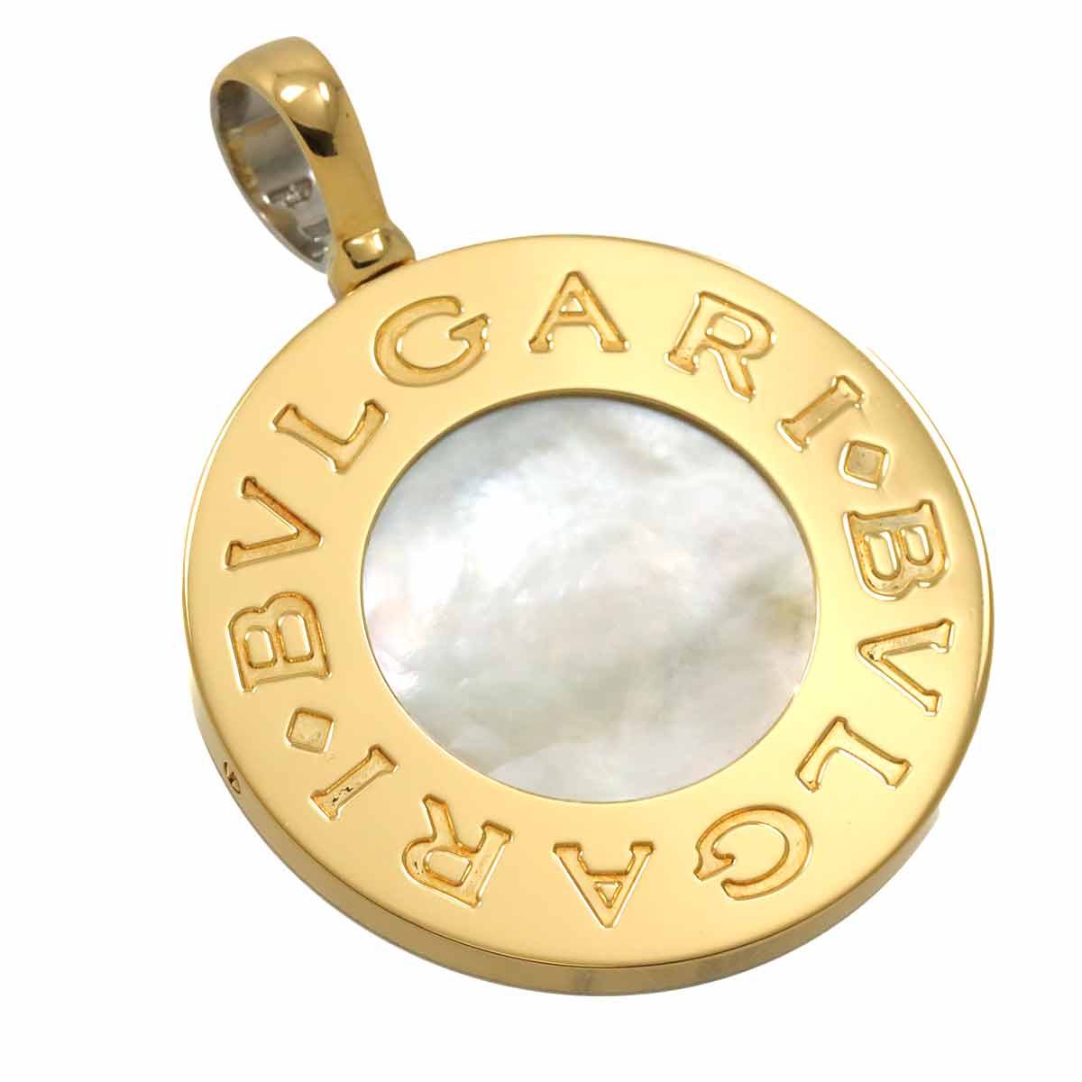 Double Logo Onyx Mother of Pearl Pendant Top 18K YG 750 STEEL