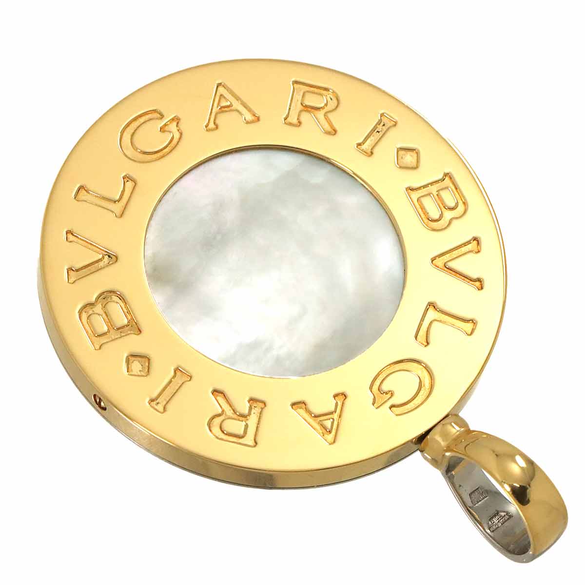 Double Logo Onyx Mother of Pearl Pendant Top 18K YG 750 STEEL