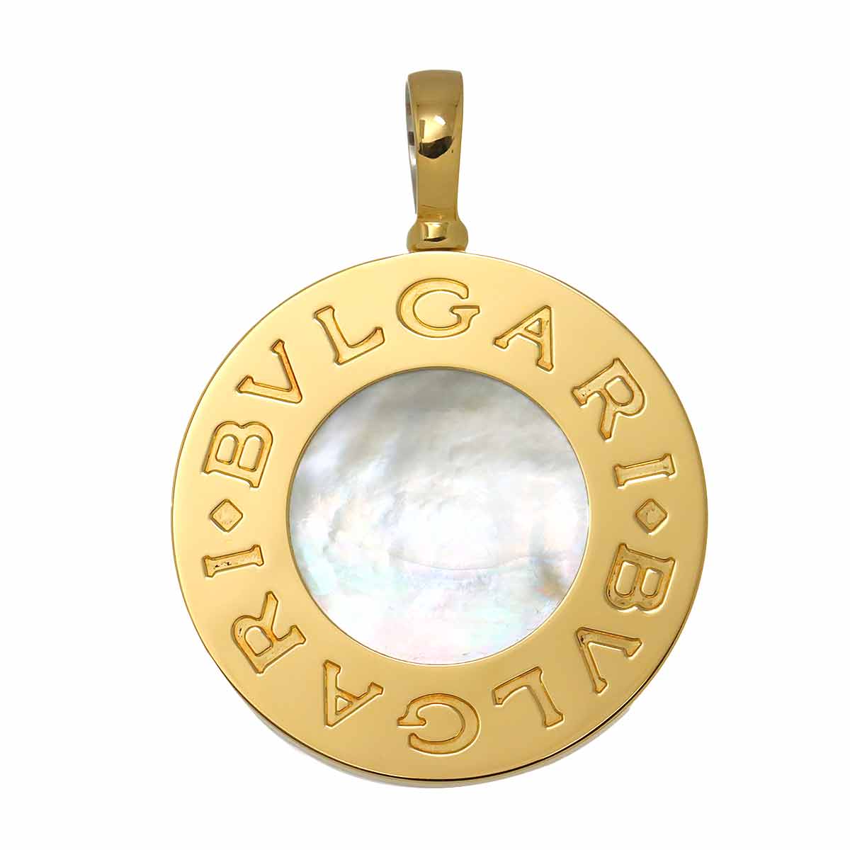 Double Logo Onyx Mother of Pearl Pendant Top 18K YG 750 STEEL