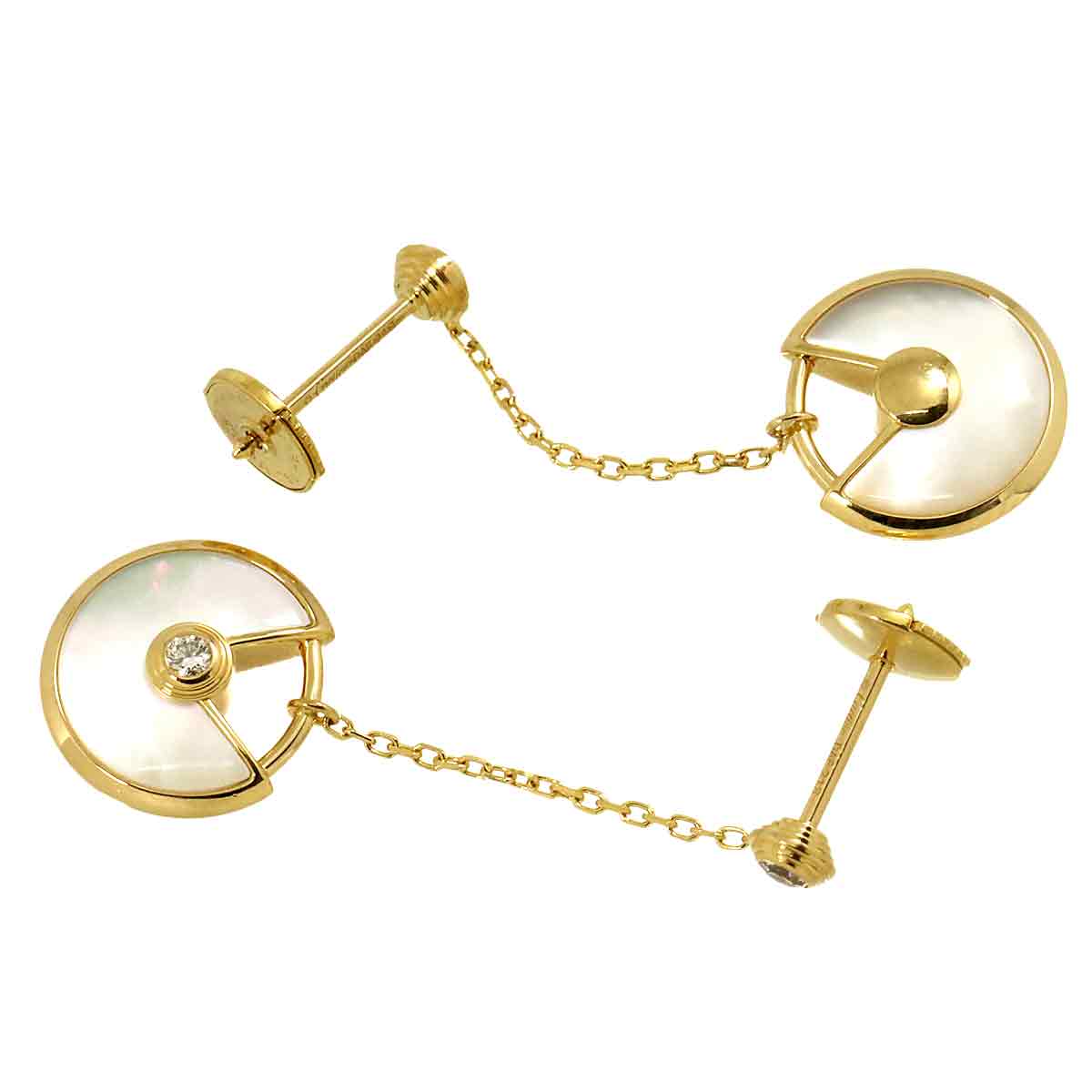 Amulette Mother of Pearl Diamond Earrings Pierced 18K YG 750