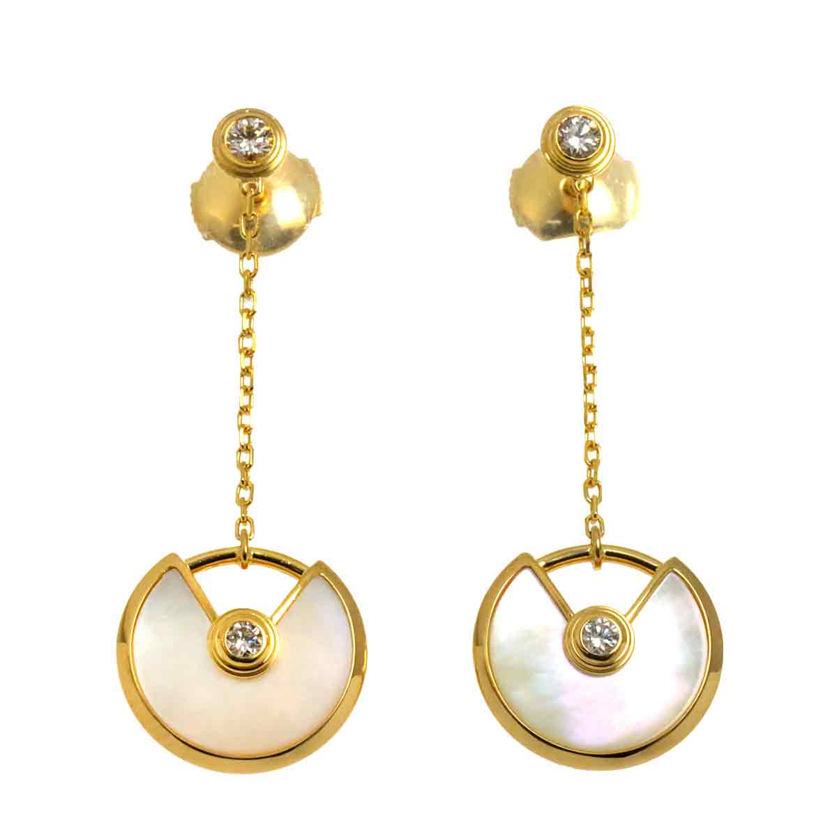 Amulette Mother of Pearl Diamond Earrings Pierced 18K YG 750