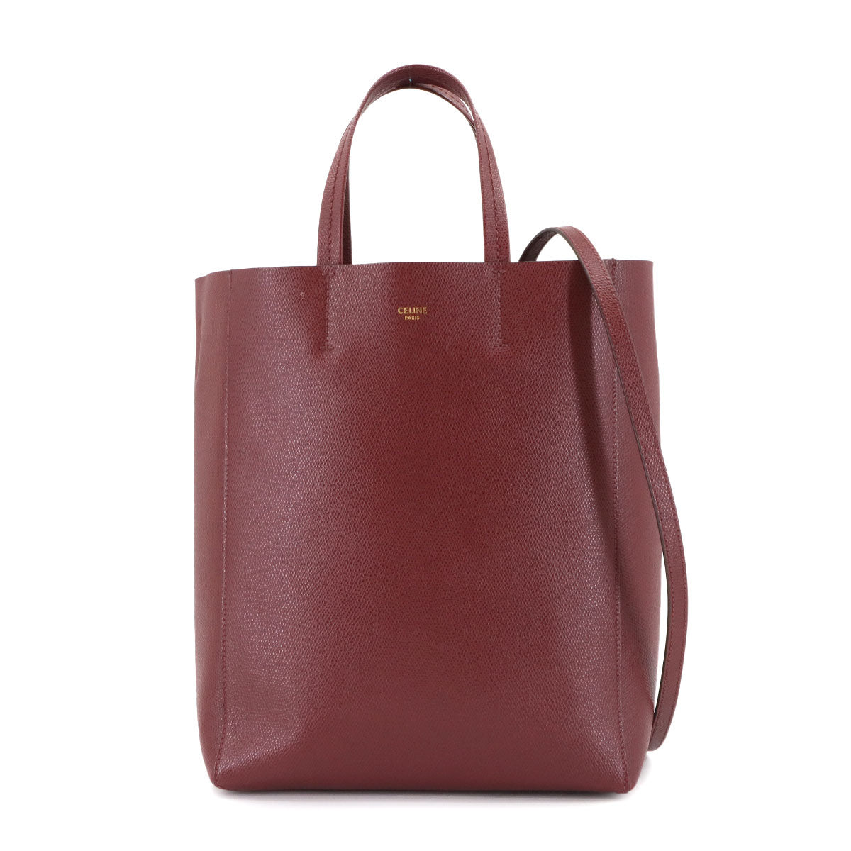 Small Vertical Cabas Tote Shoulder Bag Leather Bordeaux 176183