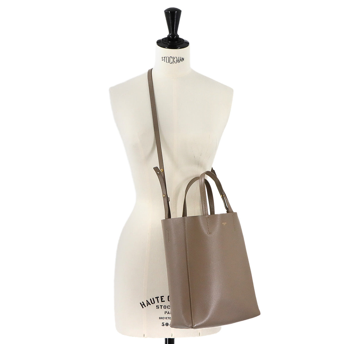 Small Vertical Cabas 2way Tote Shoulder Bag Leather Taupe 189813