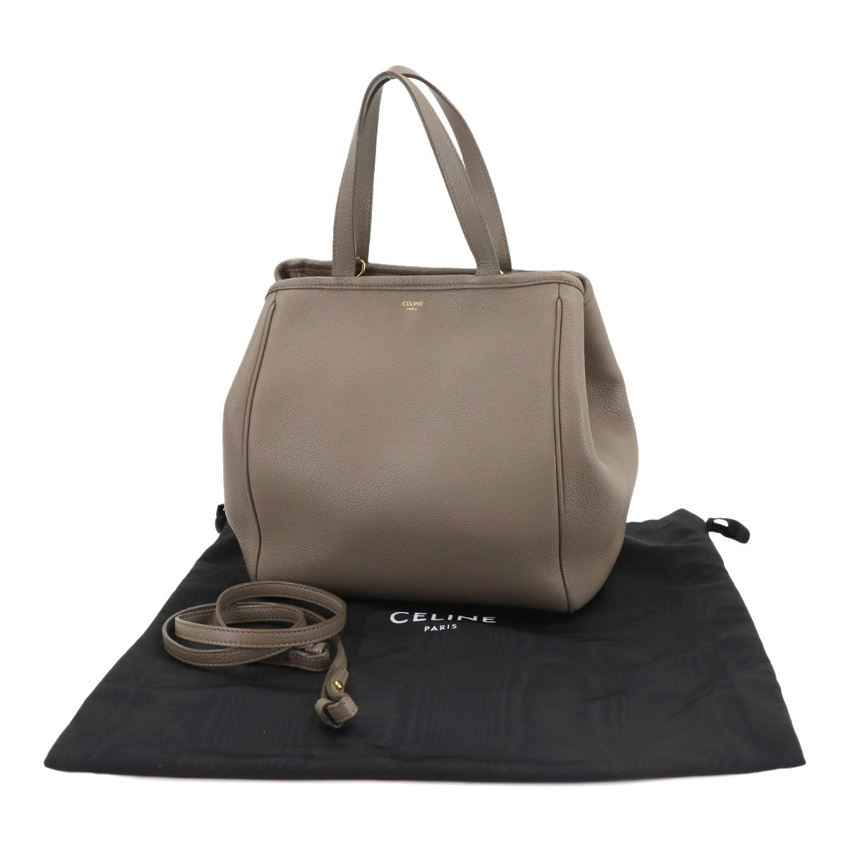 Small Folded Cabas 2way Tote Shoulder Bag Leather Taupe 194073