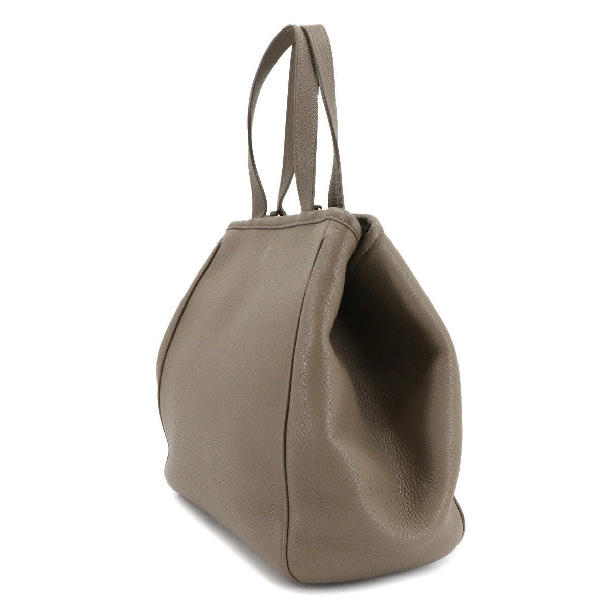 Small Folded Cabas 2way Tote Shoulder Bag Leather Taupe 194073