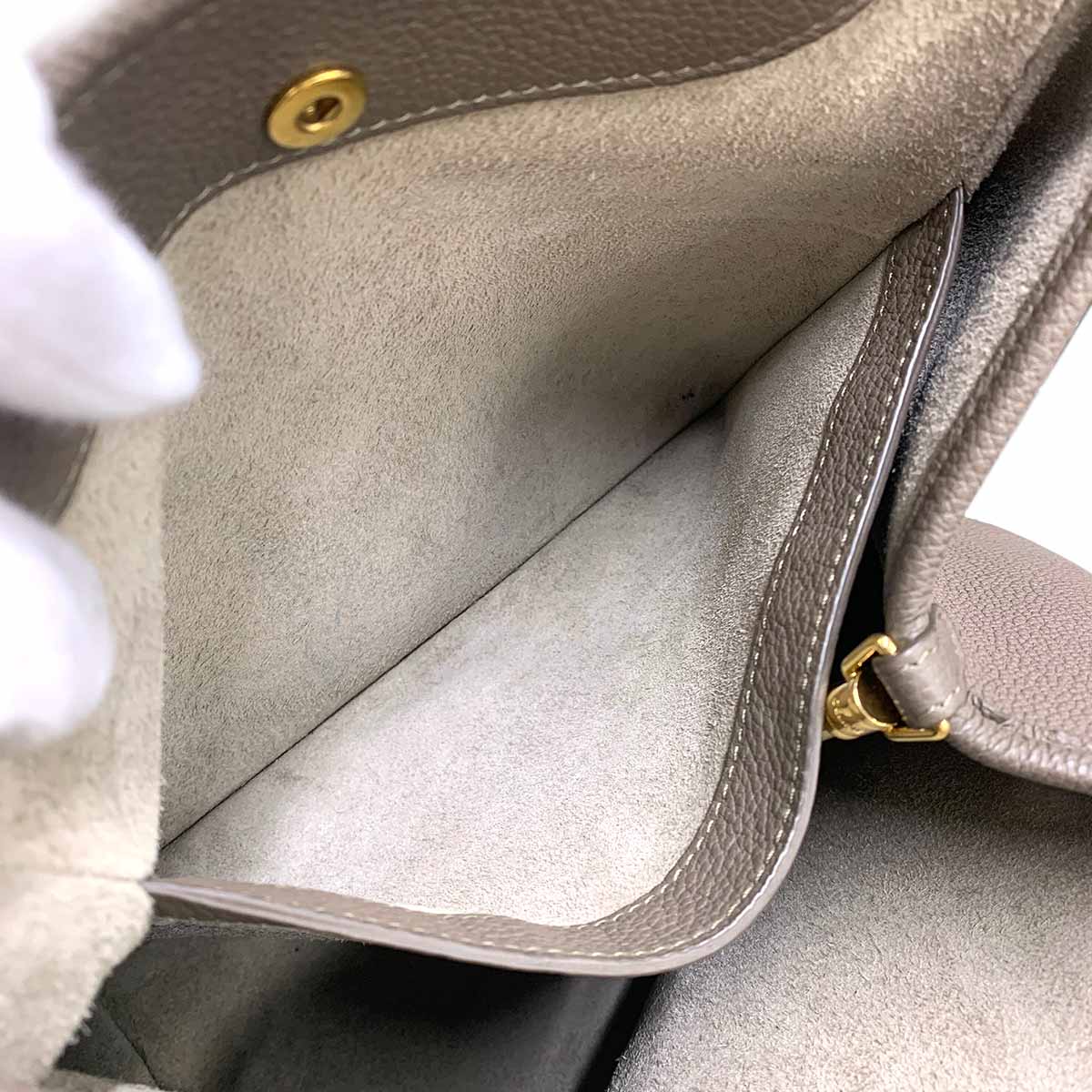 Small Folded Cabas 2way Tote Shoulder Bag Leather Taupe 194073