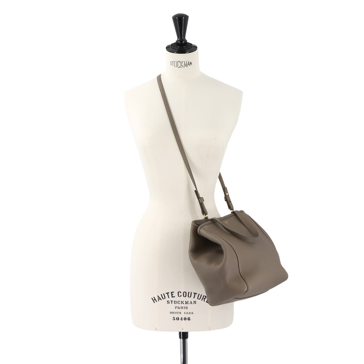 Small Folded Cabas 2way Tote Shoulder Bag Leather Taupe 194073