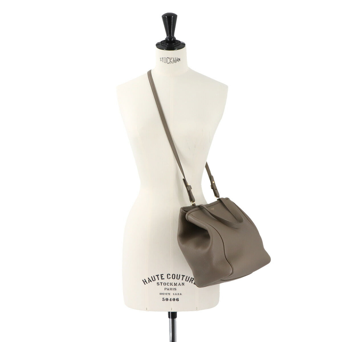 Small Folded Cabas 2way Tote Shoulder Bag Leather Taupe 194073