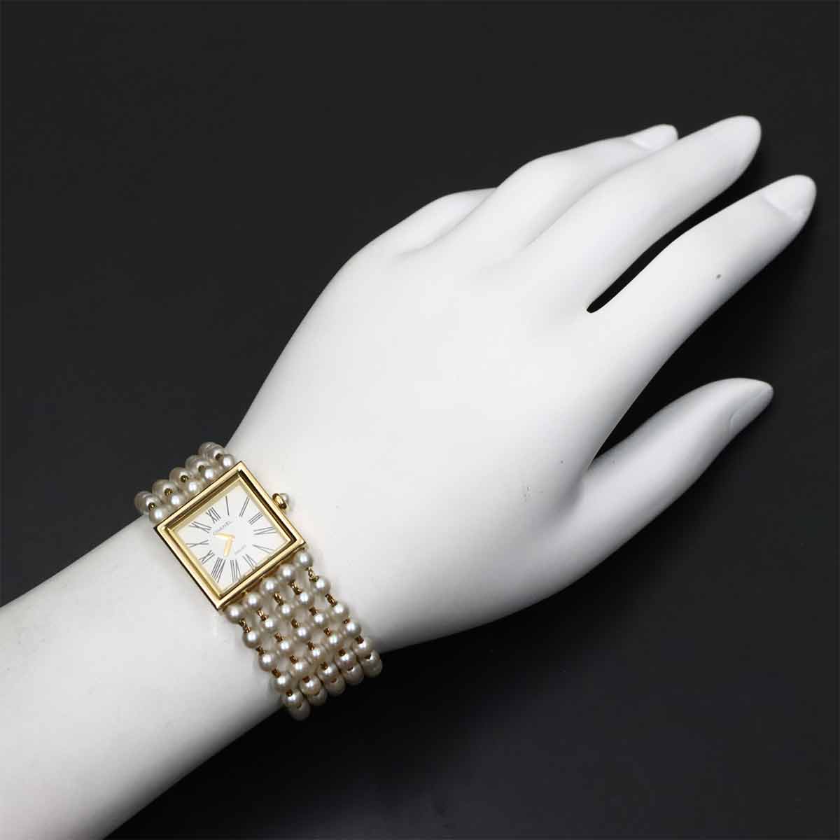 Mademoiselle Pearl Bracelet H0007 750 YG White Dial Ladies