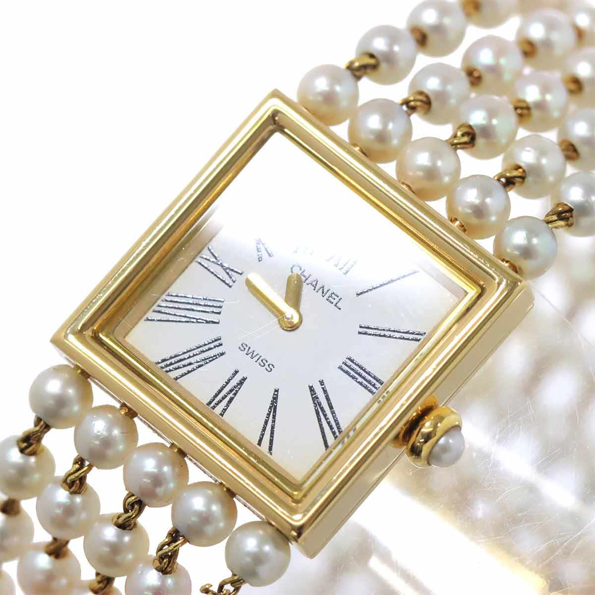 Mademoiselle Pearl Bracelet H0007 750 YG White Dial Ladies