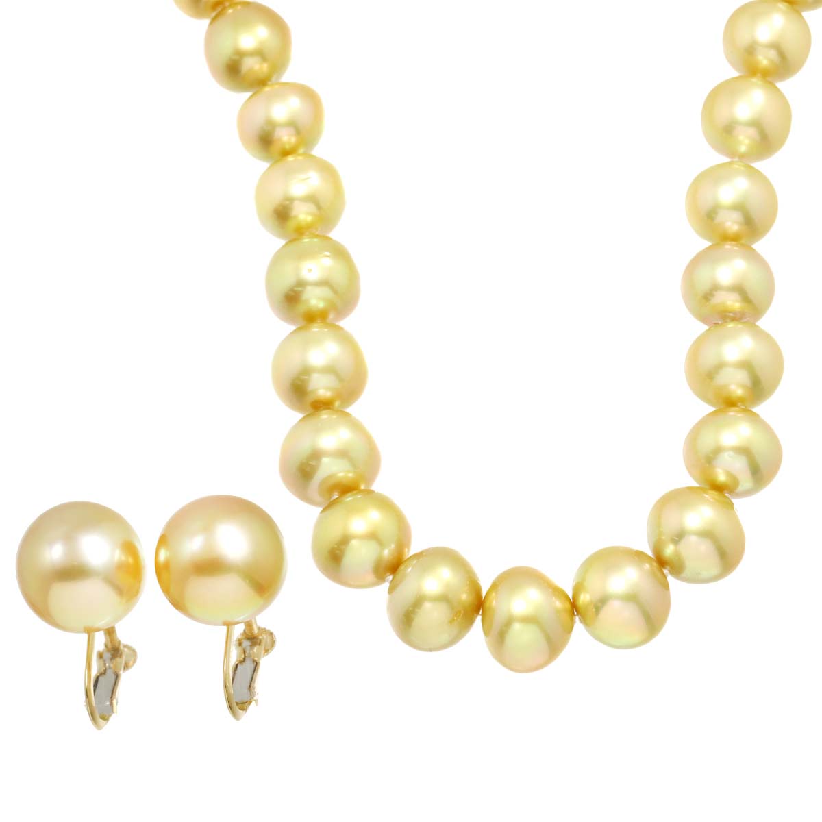 South Sea pearl Necklace Earrings Clip on SV 18K YG 750 90304311