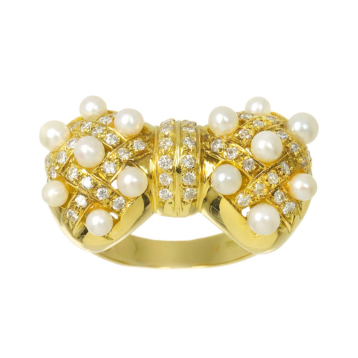 Baby Pearl Diamond 0.46ct Ring 18K YG 750 Size:5.25(US)