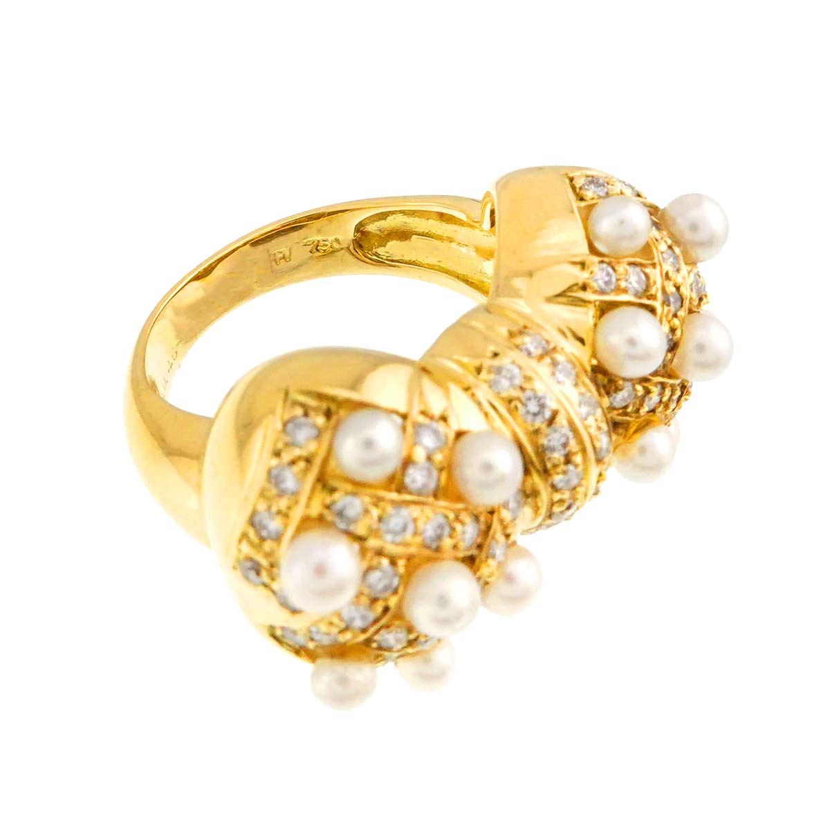 Baby Pearl Diamond 0.46ct Ring 18K YG 750 Size:5.25(US)