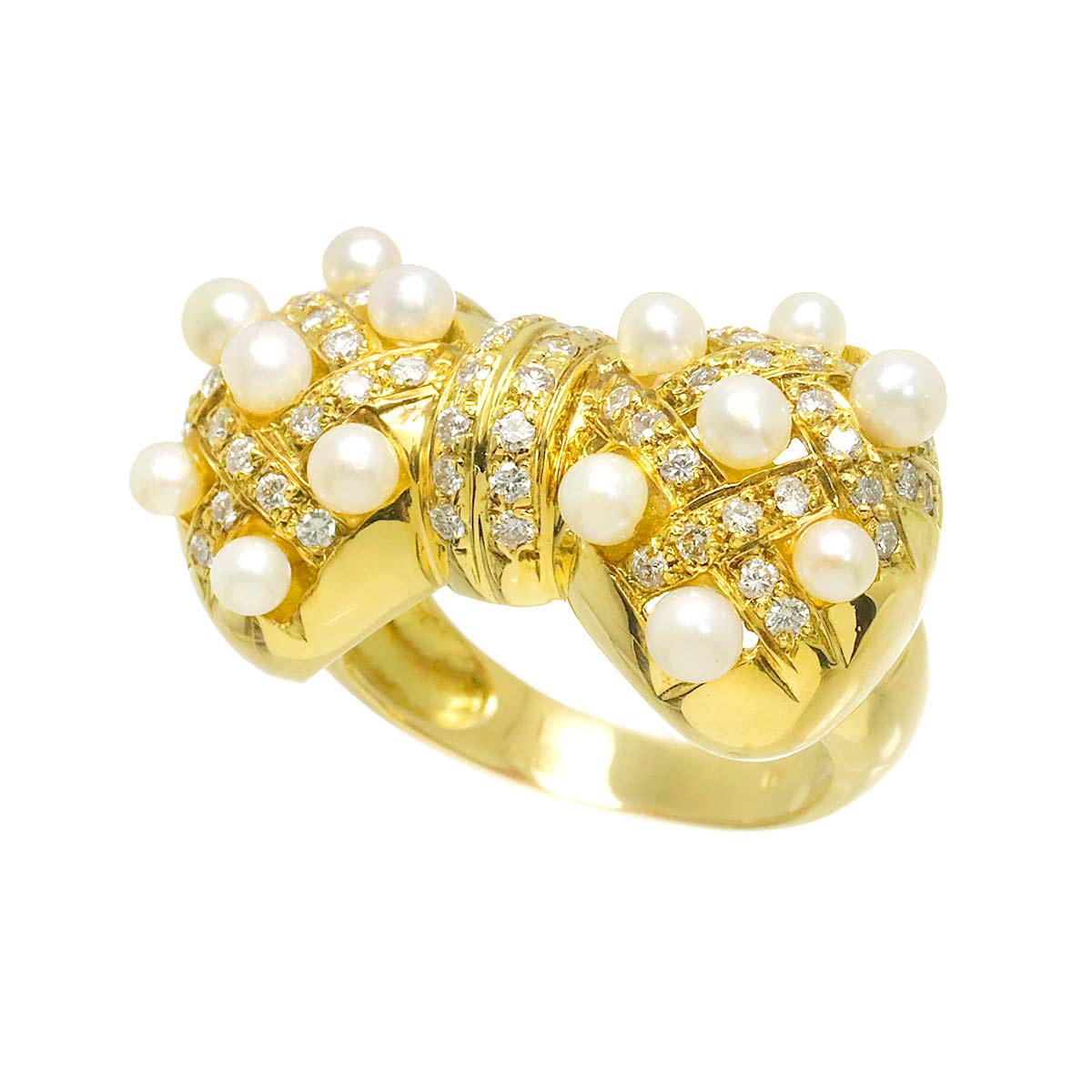 Baby Pearl Diamond 0.46ct Ring 18K YG 750 Size:5.25(US)
