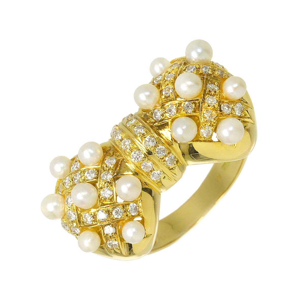Baby Pearl Diamond 0.46ct Ring 18K YG 750 Size:5.25(US)