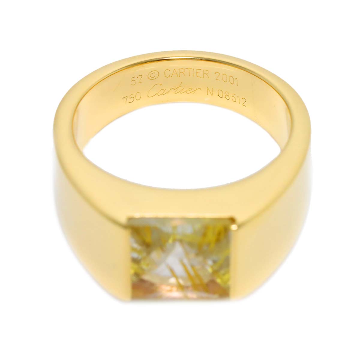 Tank Ring Rutile Quartz 18K Yellow Gold 750 size52 5.5-5.75(US)