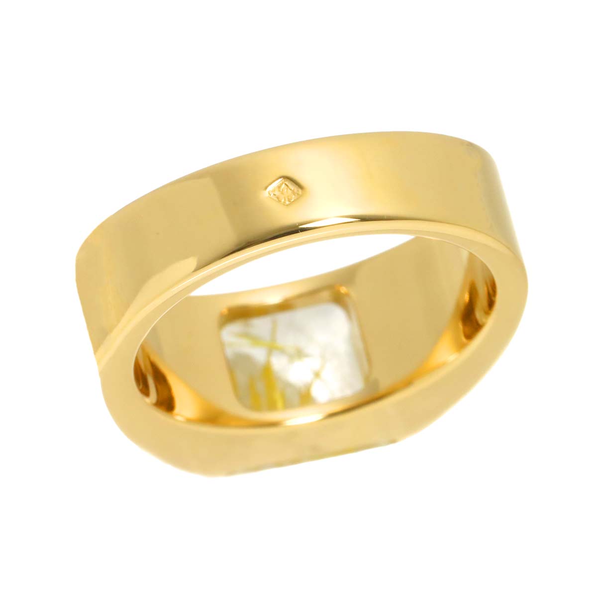 Tank Ring Rutile Quartz 18K Yellow Gold 750 size52 5.5-5.75(US)