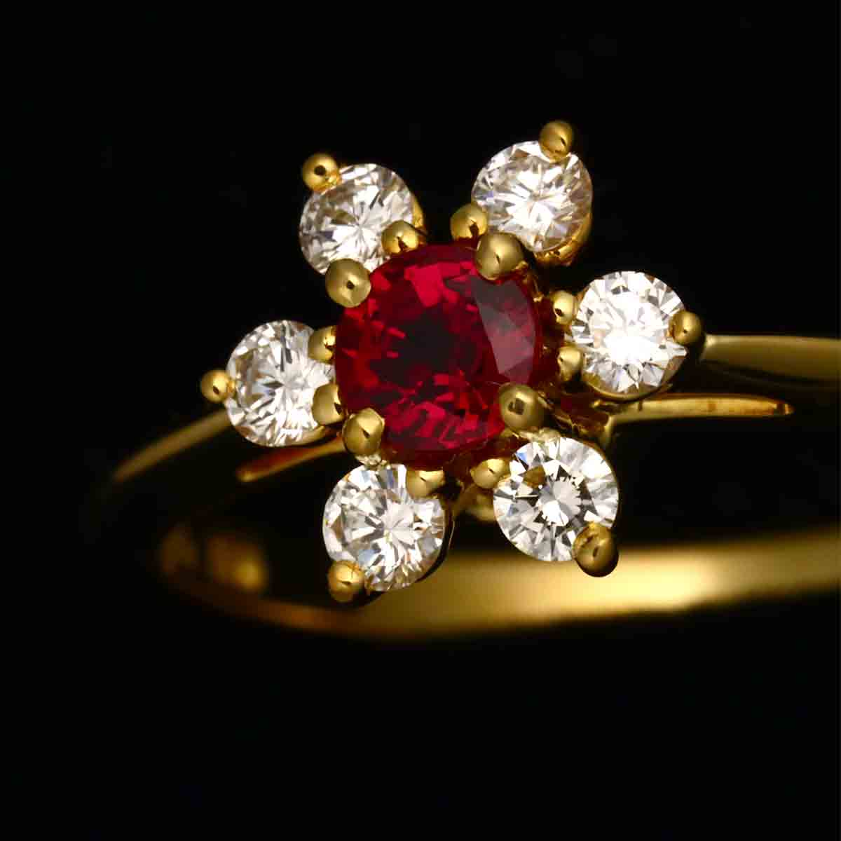 Ruby Diamond Ring 18K YG 750 size5.75-6(US)