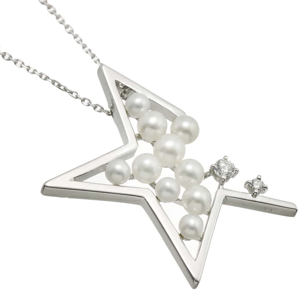 Baby Pearl Diamond 0.07ct Necklace 18K WG 750