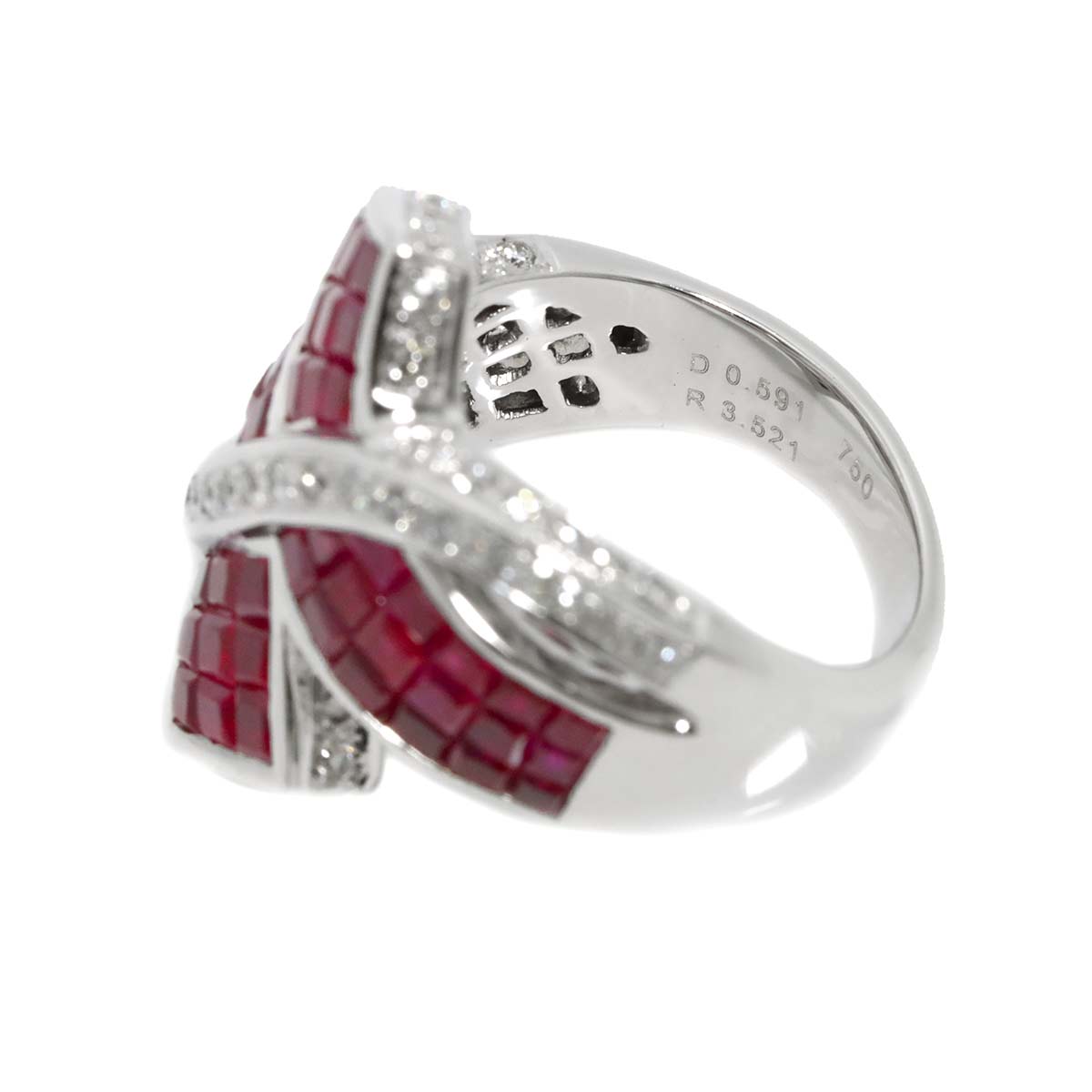 Ruby 3.521ct Diamond 0.591ct Ring 18K WG size6.5-6.75(US)