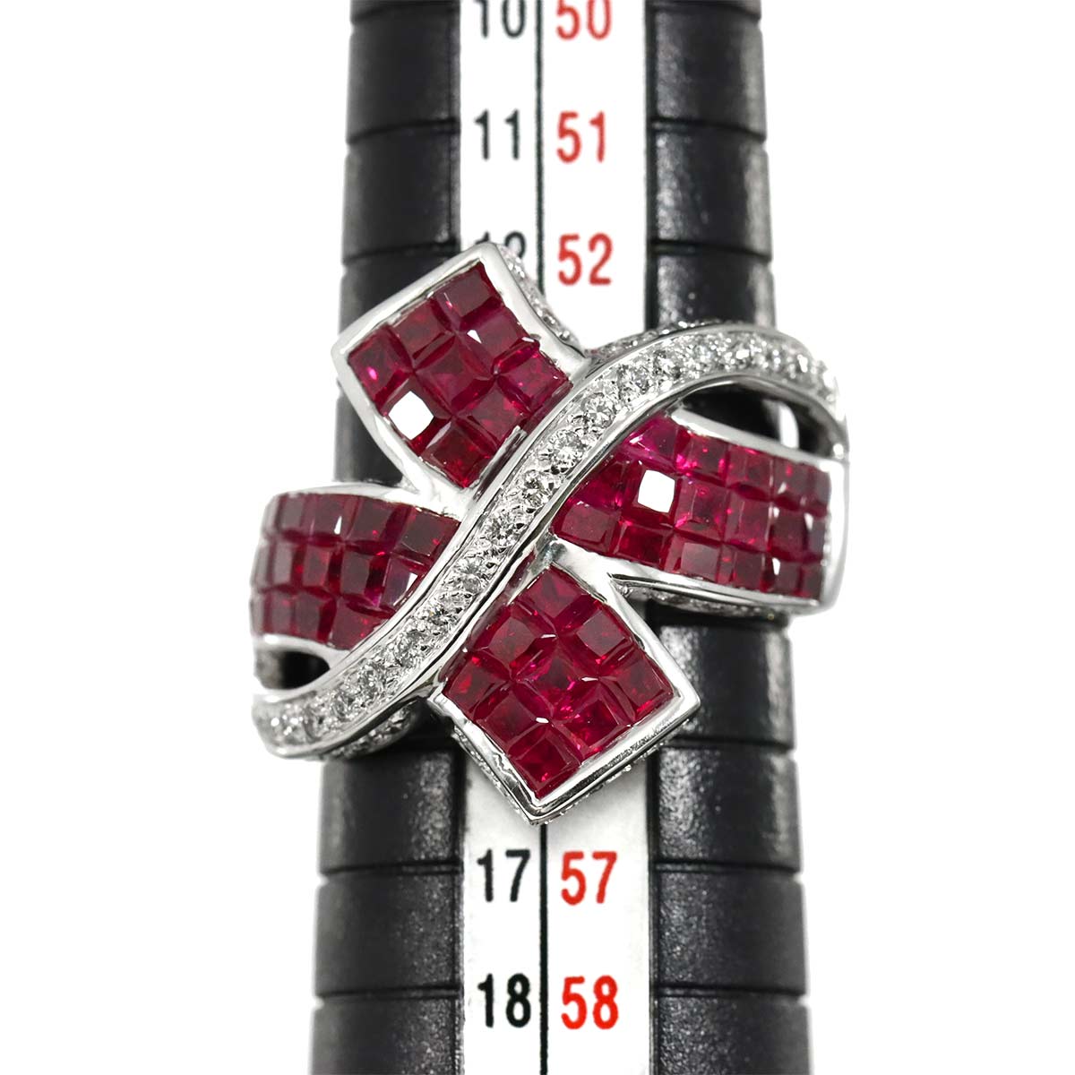 Ruby 3.521ct Diamond 0.591ct Ring 18K WG size6.5-6.75(US)