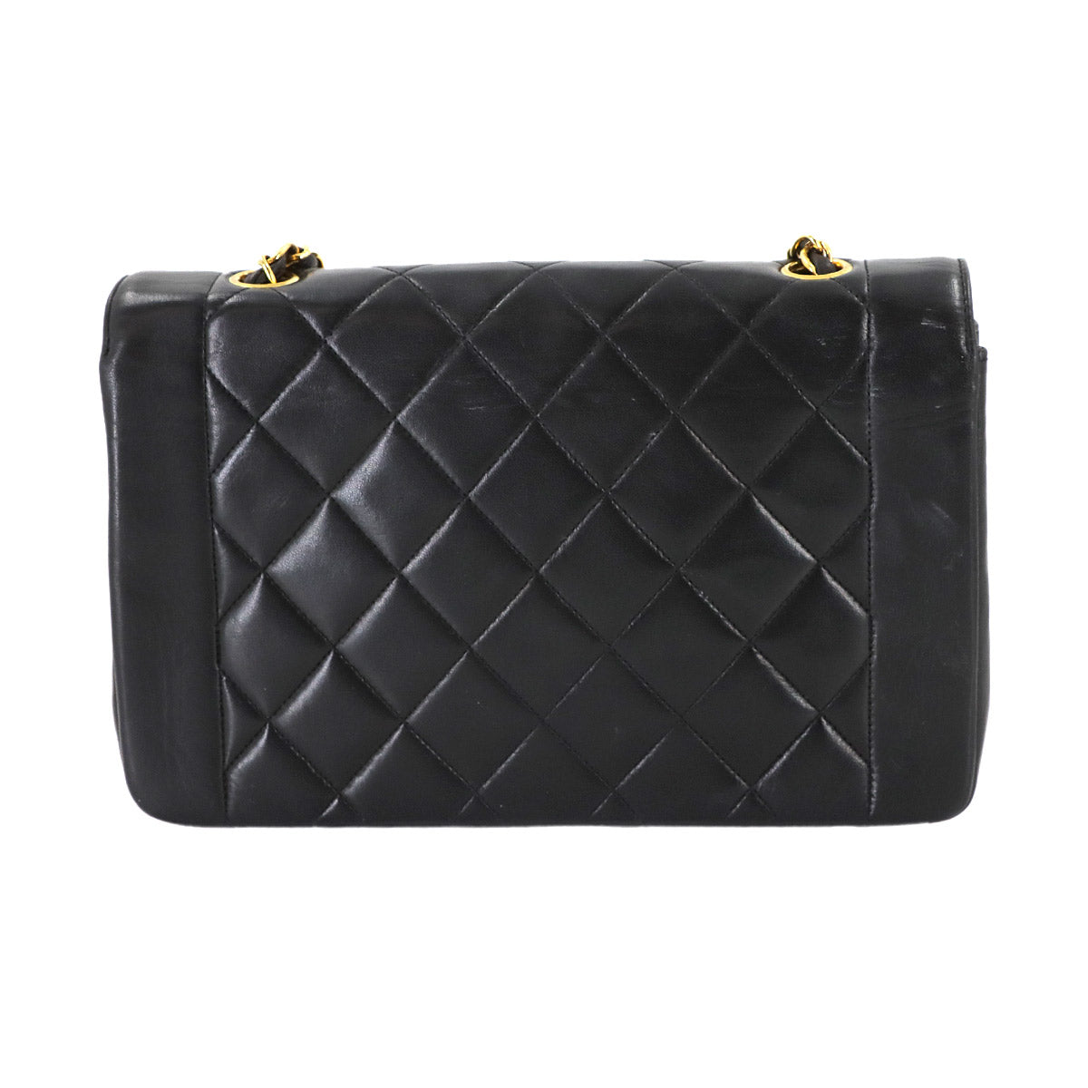 Diana Matelasse 25 Chain Shoulder Bag Leather Black A01165