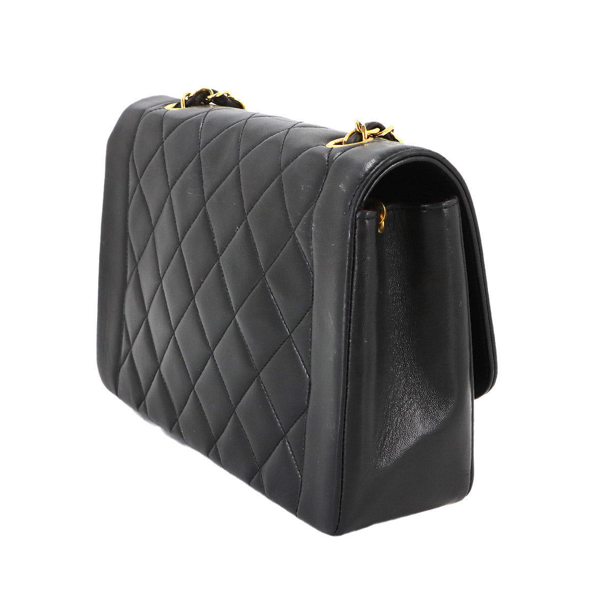 Diana Matelasse 25 Chain Shoulder Bag Leather Black A01165