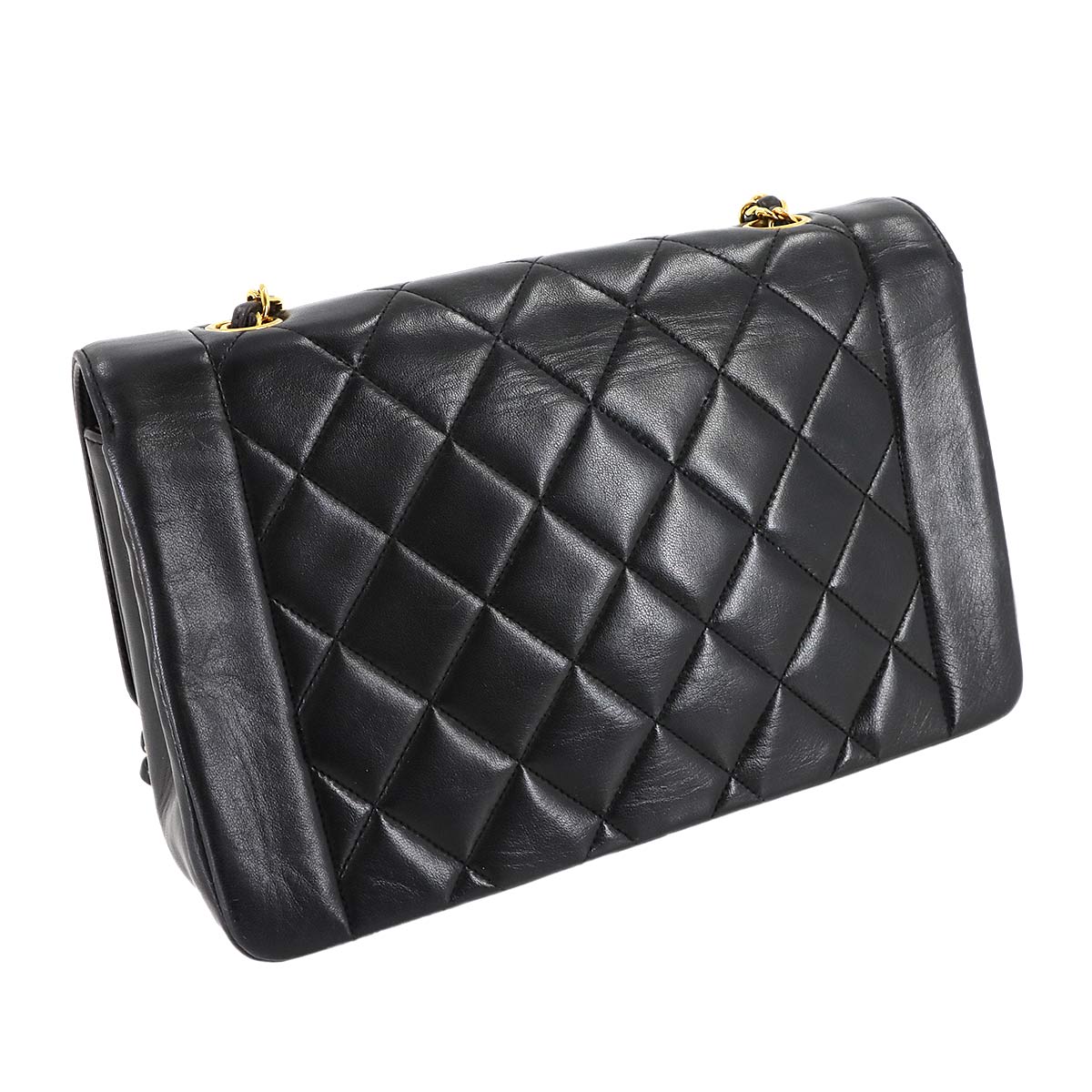 Diana Matelasse 25 Chain Shoulder Bag Leather Black A01165