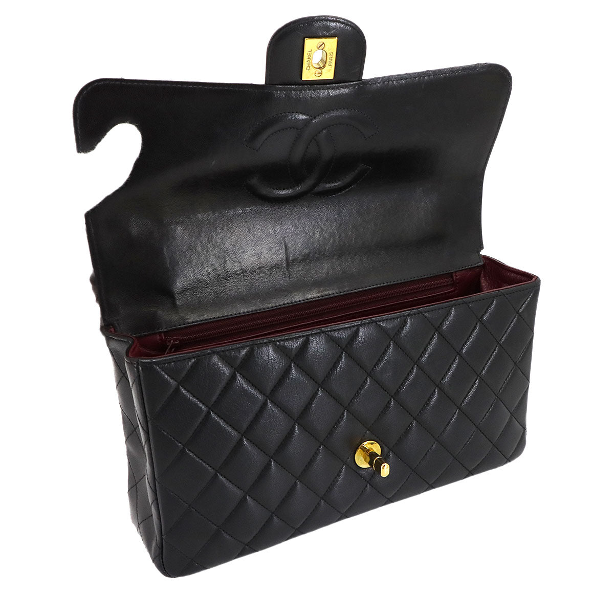 Matelasse Hand Bag Leather Black Vintage Coco Logos