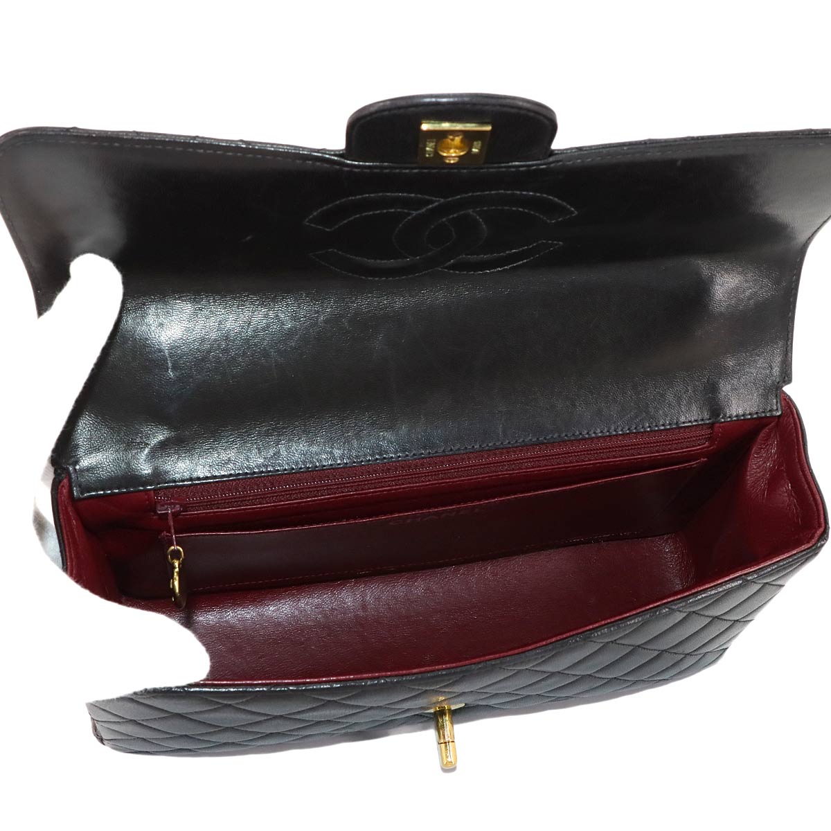 Matelasse Hand Bag Leather Black Vintage Coco Logos