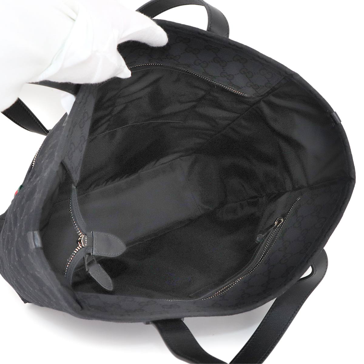 GG Canvas Tote Bag Leather Black 834796 Purse