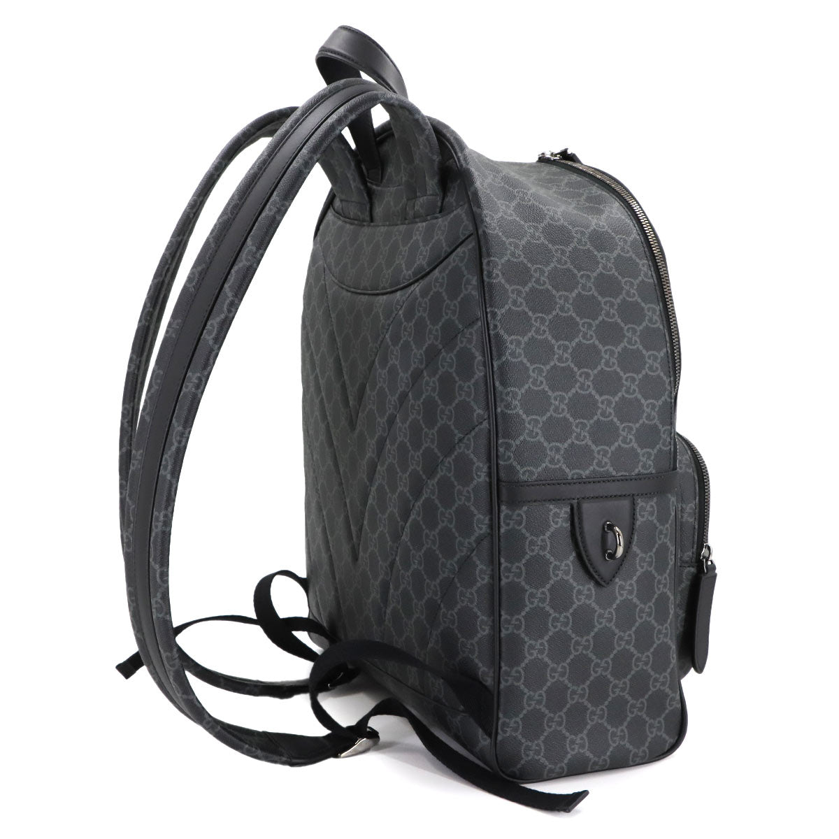 GG Emblem Backpack Fabric Leather Black 821159 Purse