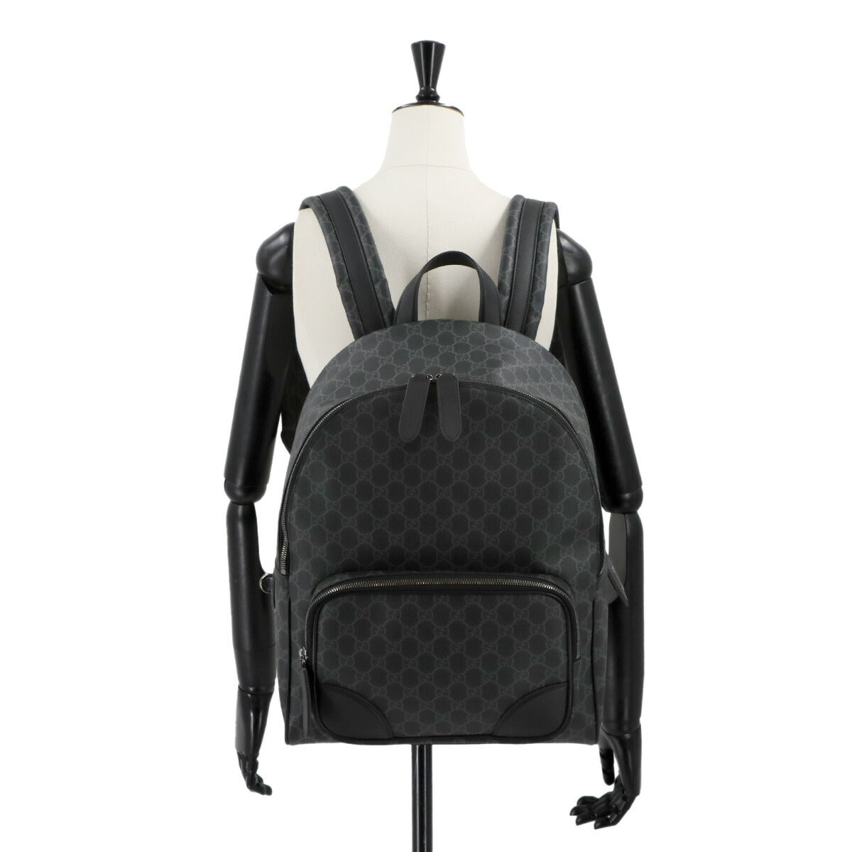 GG Emblem Backpack Fabric Leather Black 821159 Purse