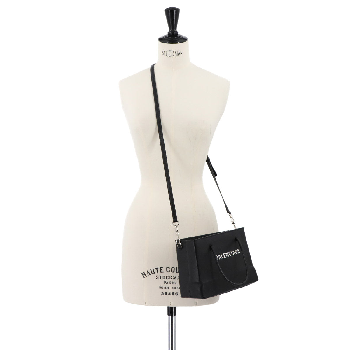 2way Hand Shoulder Bag Leather Black White 531546