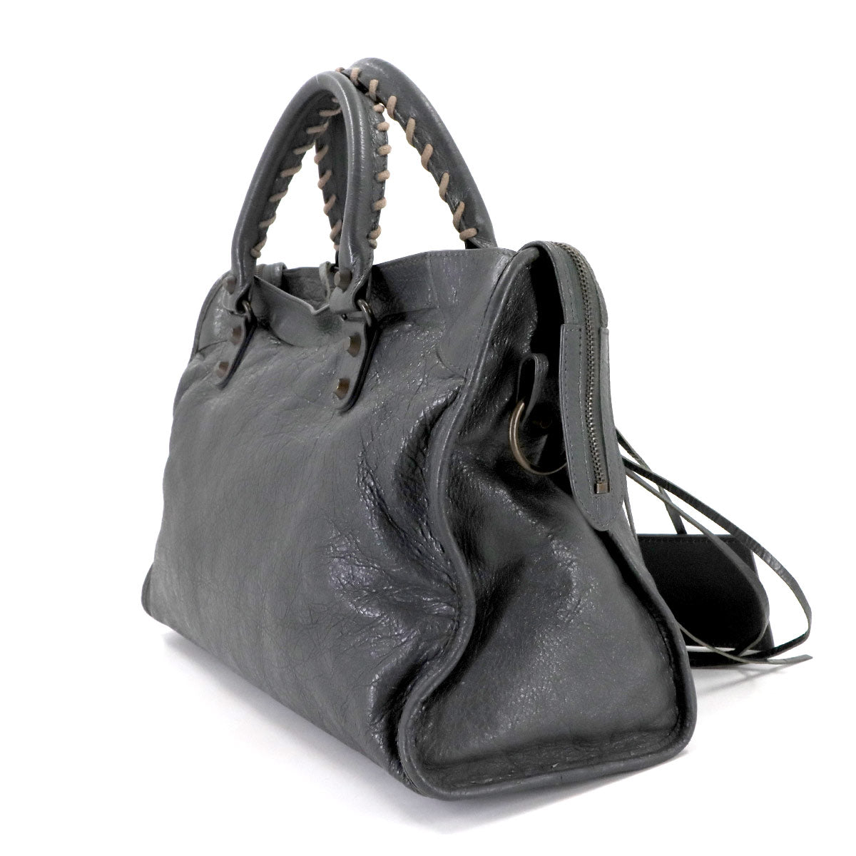 The City Hand Shoulder Bag Leather Gray 115748