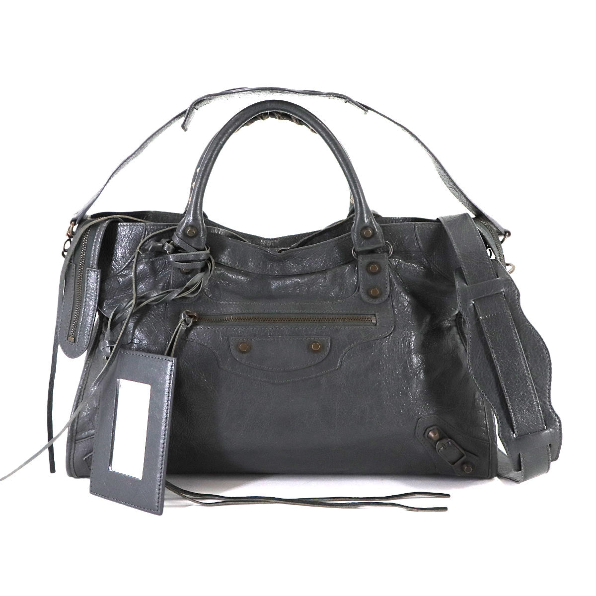 The City Hand Shoulder Bag Leather Gray 115748