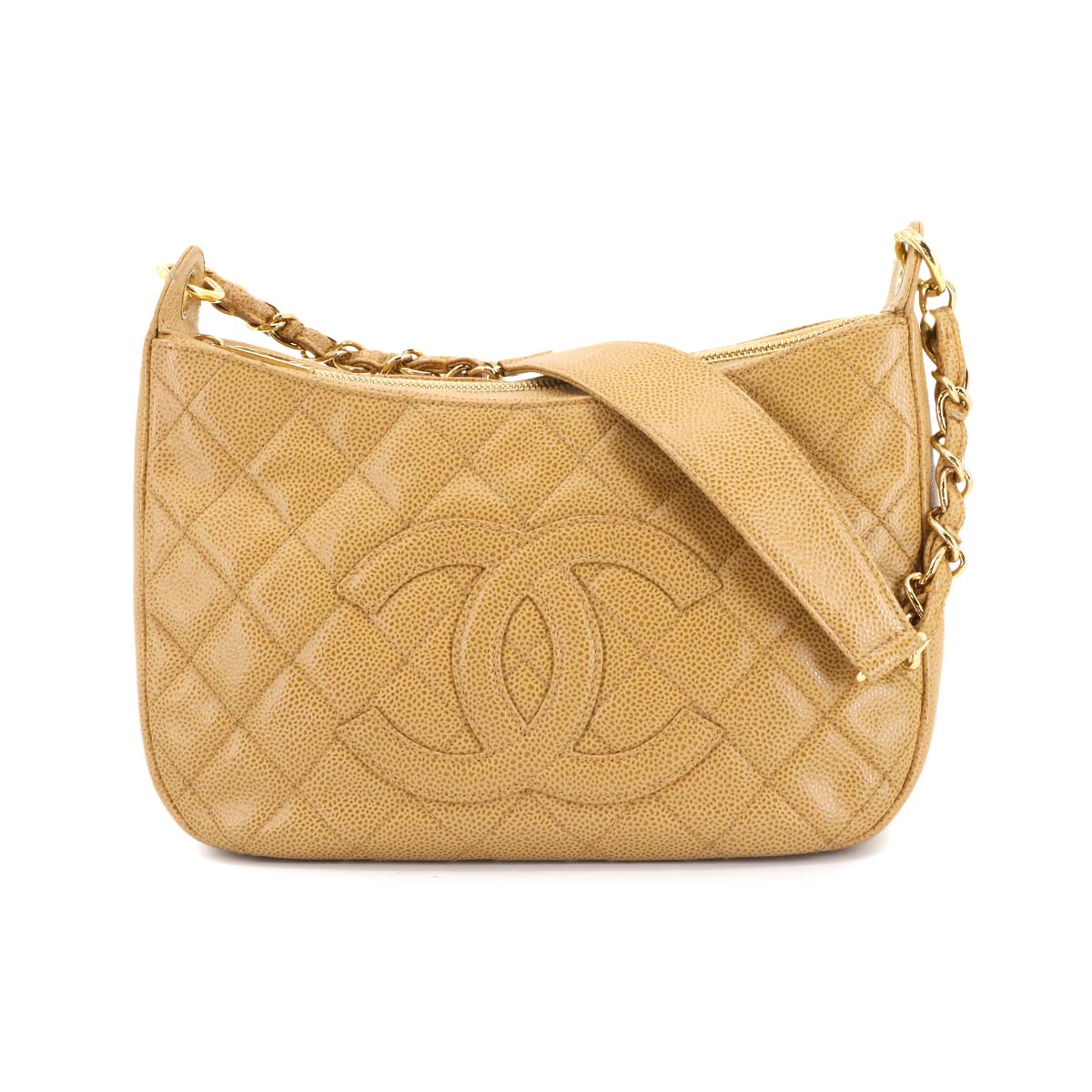 Matelasse Chain Shoulder Bag Leather Beige A20993