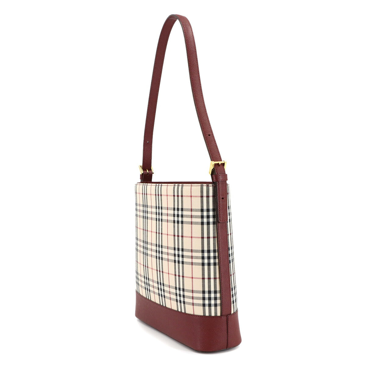 Shoulder Bag Canvas Leather Beige Red Plaid Purse
