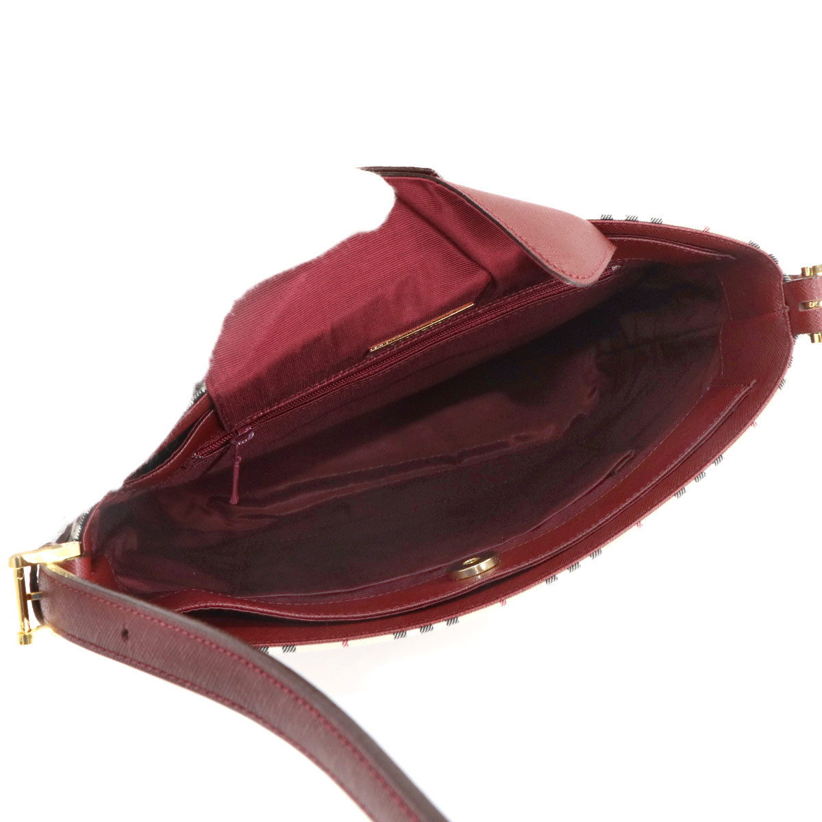 Shoulder Bag Canvas Leather Beige Red Plaid Purse