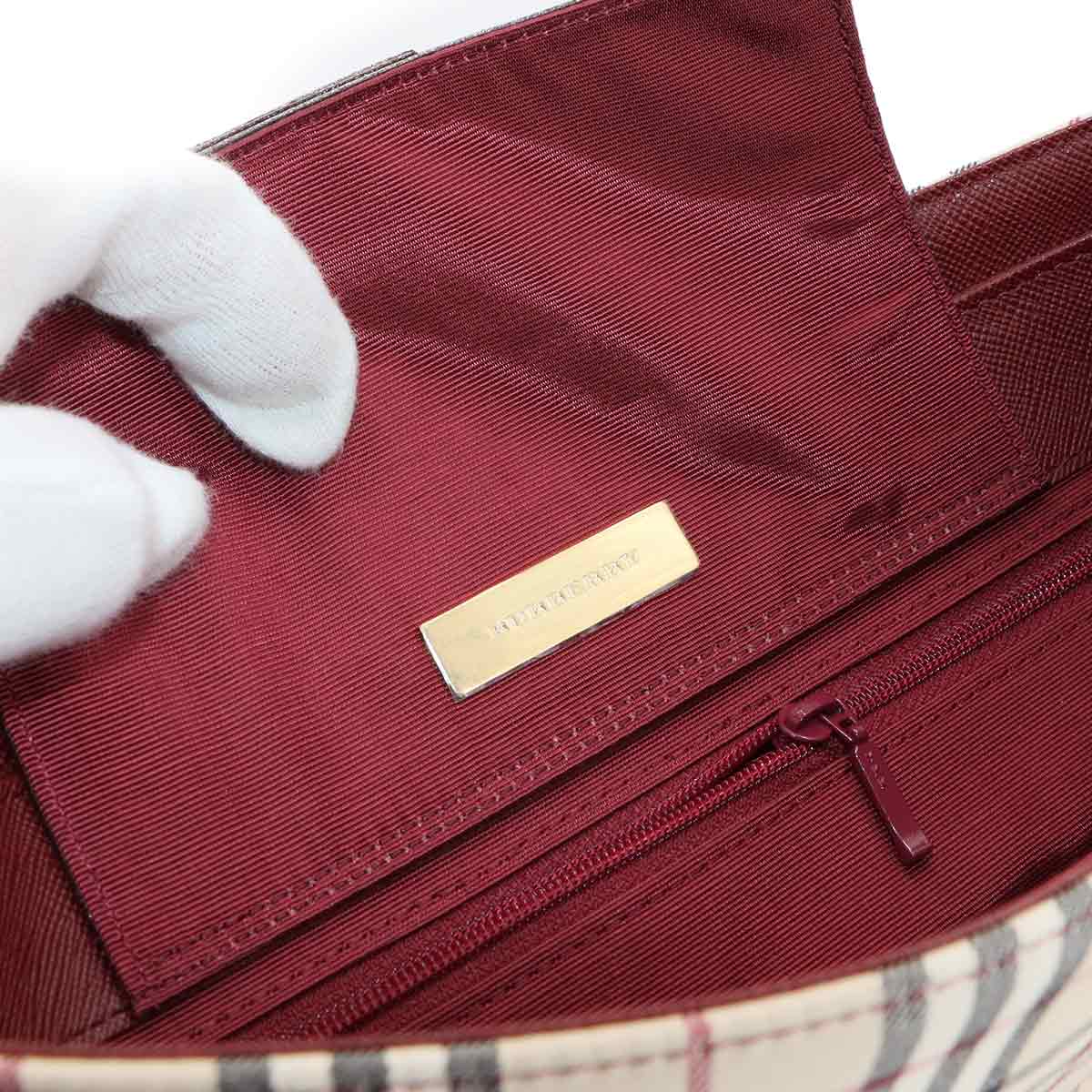 Shoulder Bag Canvas Leather Beige Red Plaid Purse