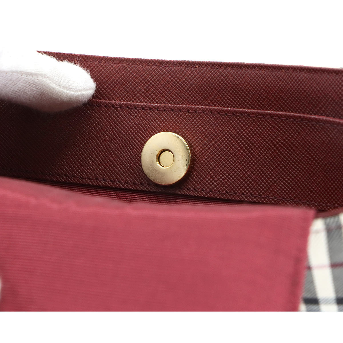Shoulder Bag Canvas Leather Beige Red Plaid Purse