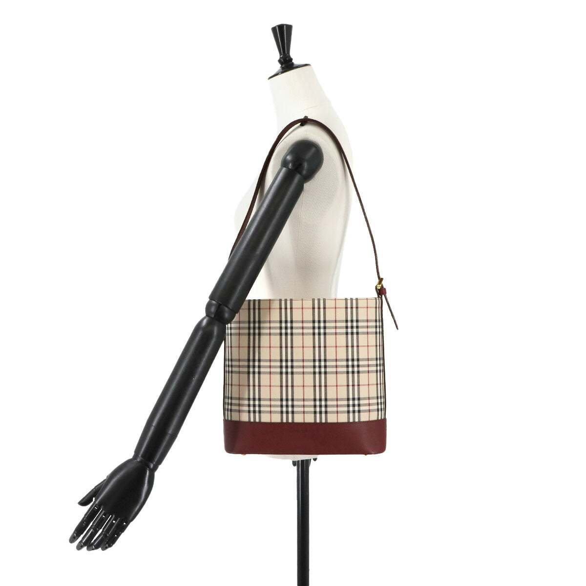 Shoulder Bag Canvas Leather Beige Red Plaid Purse