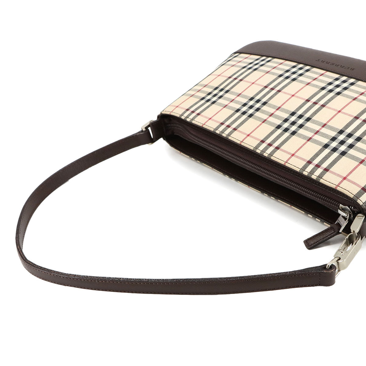 Plaid Shoulder Bag Canvas Leather Beige Brown Purse